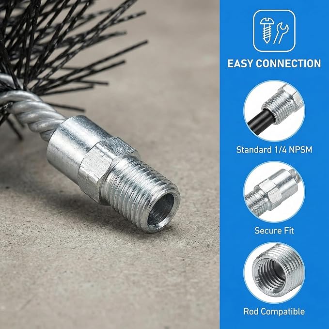 6" Round Poly Chimney Cleaning Brush, 1/4 INCH NPSM Fitting, Masonry Flue - Image 3