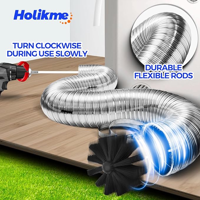 Holikme 60 Feet Dryer Vent Cleaner Kit, Lint Remover Flexible Brush and Drill - Image 2