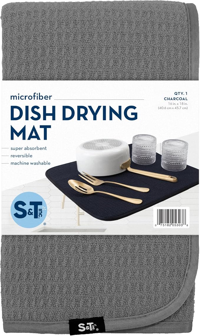 S&T INC. Dish Drying Mat, 16” x 18”, Absorbent Microfiber Kitchen Counter Mat - Image 8