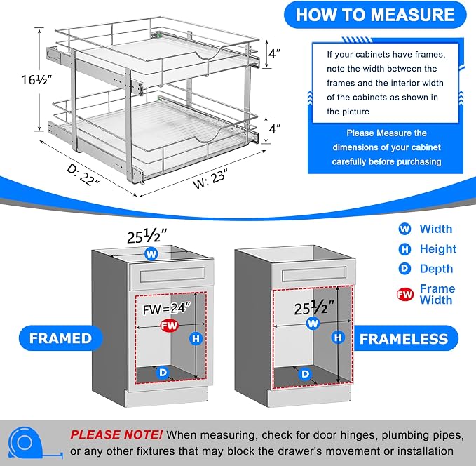 WelFurGeer 2-Tier Stainless Steel Pull Out Cabinet Organizer, Soft Close - Image 3