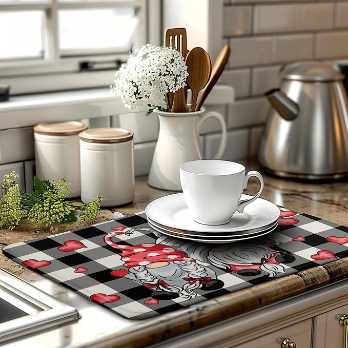 Valentine Gnome Hearts Dish Drying Mat Valentines Gnomes Dishes Dryer Mats - Image 6