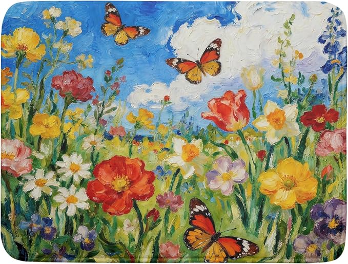 Floral Dish Drying Mat for Kitchen Counter 18x24 Spring Summer Theme Colorful by Aytipun