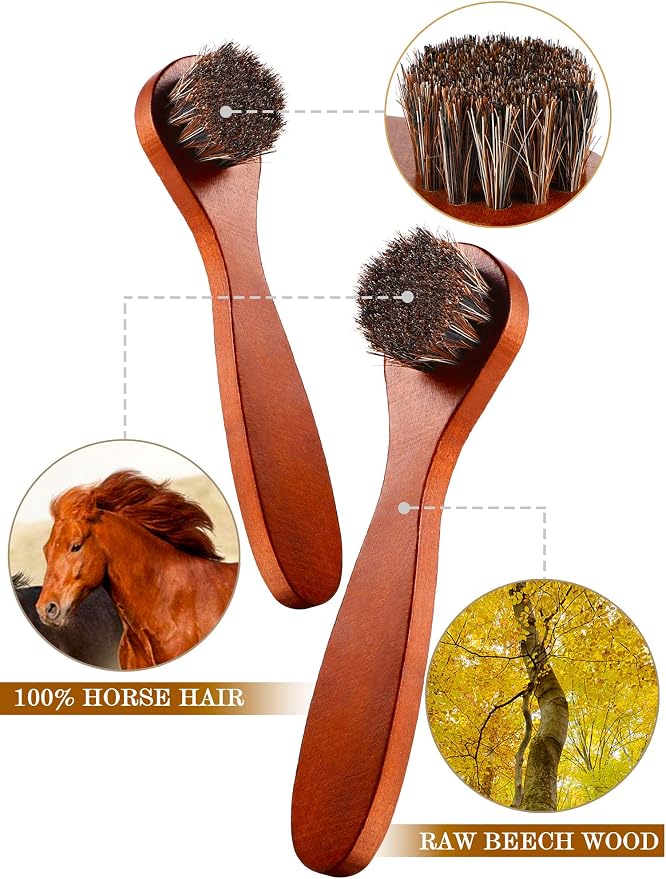Youngjoy 6 Pieces Horsehair Shine Shoes Brush kit Polish Dauber Applicators - Image 3
