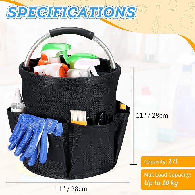 17L Cleaning Caddy with Handle & 6 Pockets, Foldable Cleaning Supply Organizer - Image 2