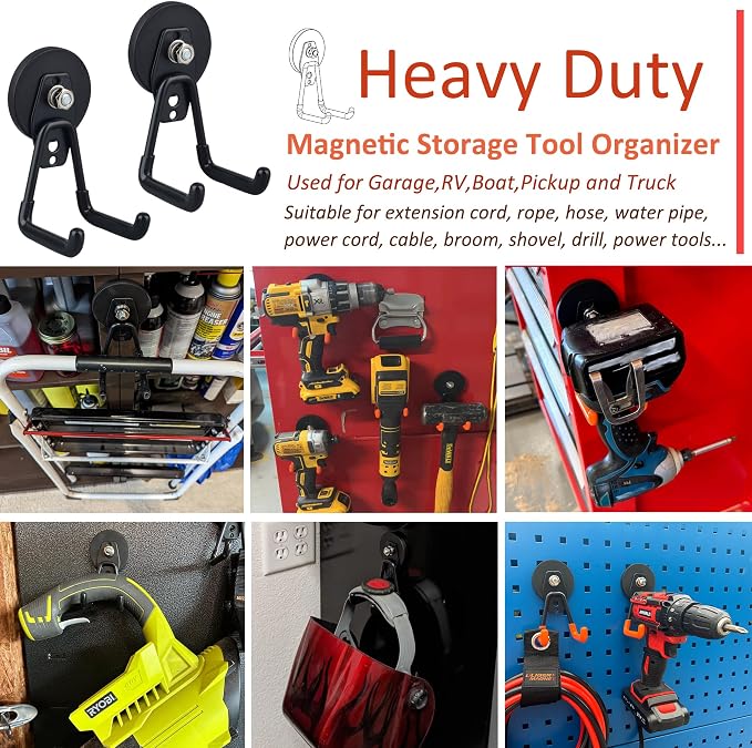 ULIBERMAGNET Heavy Duty Magnetic Garage Hooks, 10 Pack Strong Large Magnet Hook - Image 6