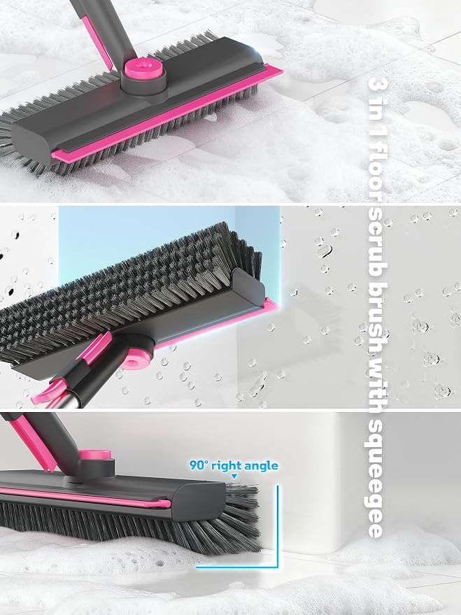 Floor Scrub Brush with Long Handle, 3 in 1 Multi-angle Swivel Right Angled - Image 3