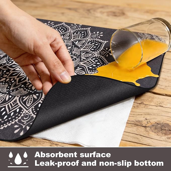 Yamaziot Boho Coffee Mat 12"x20", Floral Dish Drying Mat - Image 7