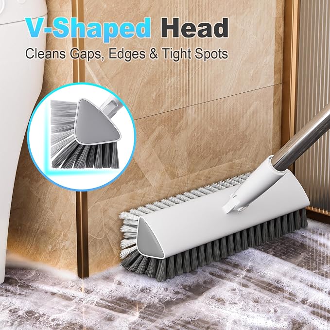 Floor Scrub Brush with Long Handle, Heavy-Duty Stiff Bristles, V-Shape Floor - Image 2