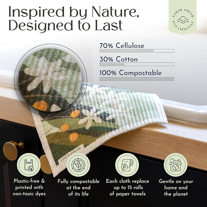 Swedish Dishcloths – Classic Botanical Floral Designs – Reusable Compostable - Image 5