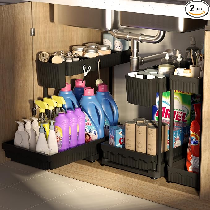 3 Pack Multi-Purpose Under Sink Organizers and Storage, 2026 L-Shaped Pull Out by Sevenblue