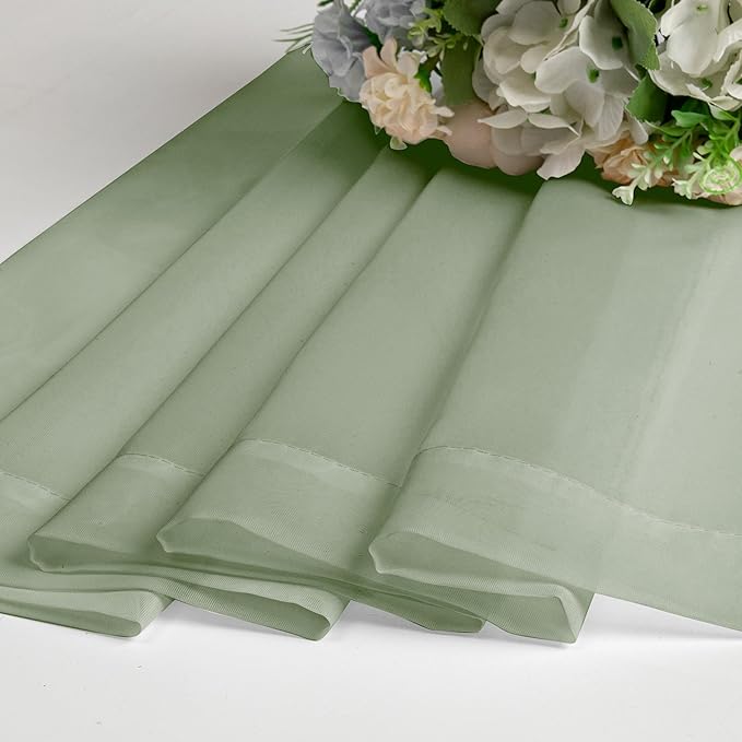 Chyhomenyc Sage Green Sheer Curtains 54 Inch Long 2 Panels Set, Short Rod - Image 4