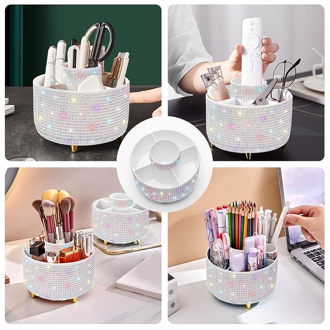 Diesisa Bling Diamond 360° Makeup Brush Holder Organizer, Rotating Makeup Brush - Image 5