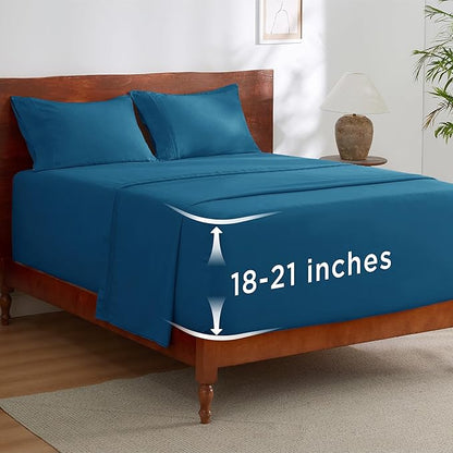 Bedsure Deep Pocket Queen Sheets Set - Fits Mattresses Up to 21 Inches Thick - 4 Piece GentleSoft Bed Sheets, Moisture Wicking, Soft & Cooling Bedsheet & Pillowcases, Easy & Secure Fit, Teal Blue