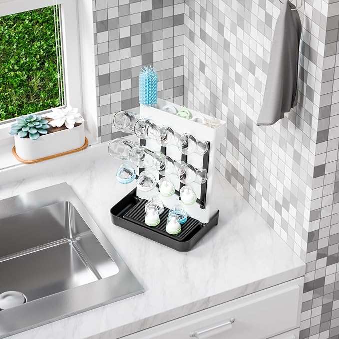 SuoXing Baby Bottle Drying Rack Space Saving, Countertop Vertical Bottle Rack - Image 6