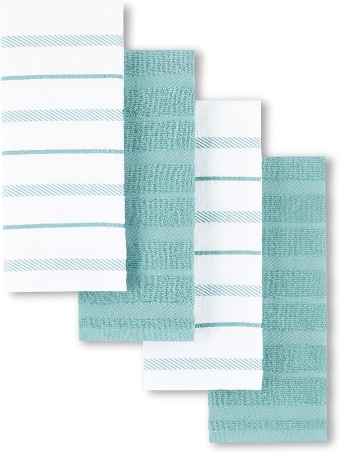 KitchenAid Albany Kitchen Towel 4-Pack Set, Mineral Water Aqua/White by KitchenAid