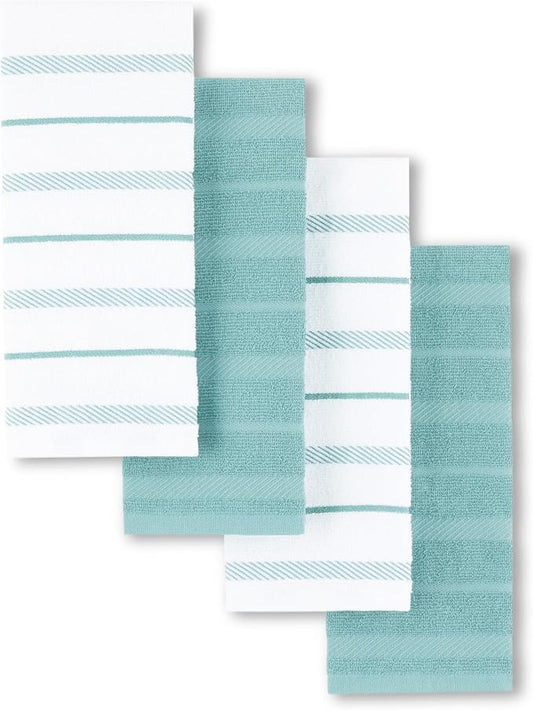 KitchenAid Albany Kitchen Towel 4-Pack Set, Mineral Water Aqua/White by KitchenAid
