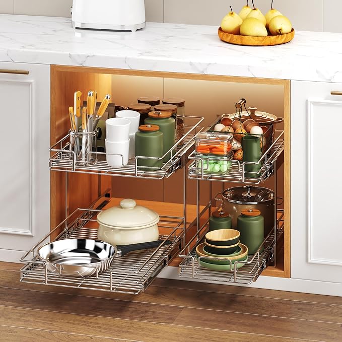 2 Tier Individual Pull Out Cabinet Organizer 19½" W x 21½" D, Heavy Duty - Image 6