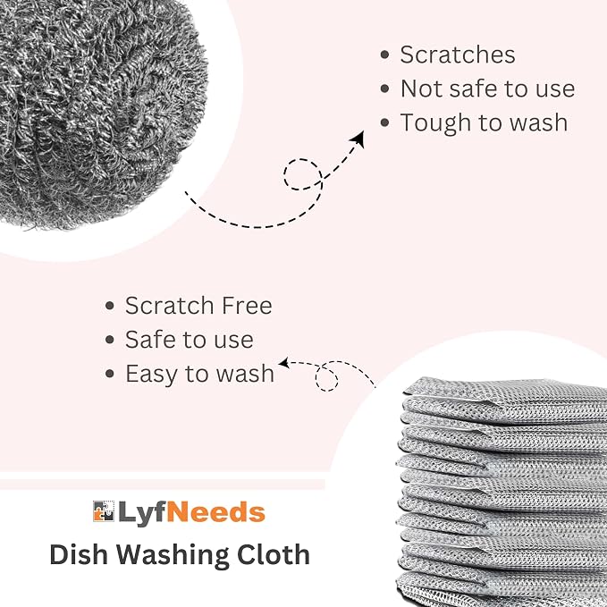 Non Scratch Wire Dishwashing Rag, 8 Pack Double Layer Reusable Wire Dishcloth - Image 4