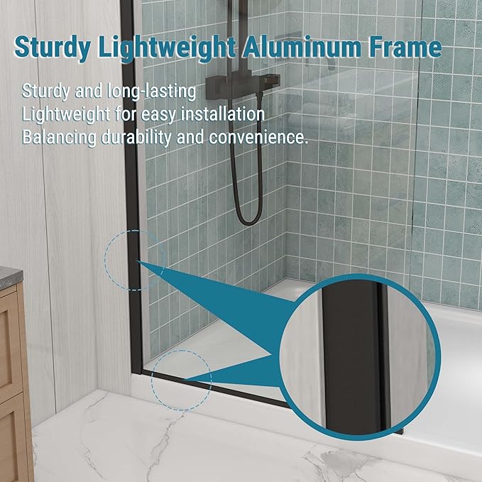 Sunrosa 32"×76" Shower Glass Panel, 8mm Thick Shower Screen, Matte Black - Image 6