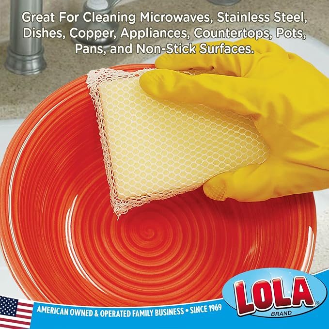 LOLA Microfiber & Nylon Net Sponges, 4 Pack, 2 Dual Sided Non Scratch Sponge - Image 5