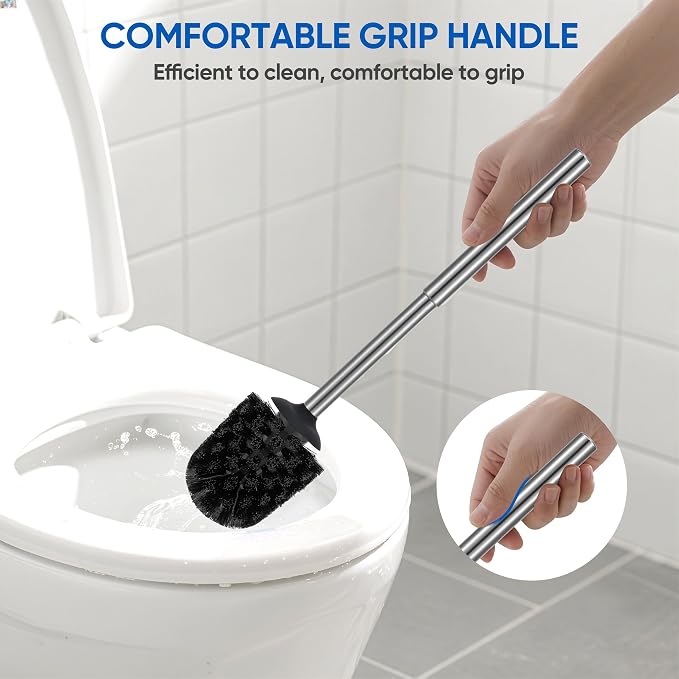 SUS304 Stainless Steel Toilet Brush and Holder Set Stain Nickle 12In Handle - Image 4