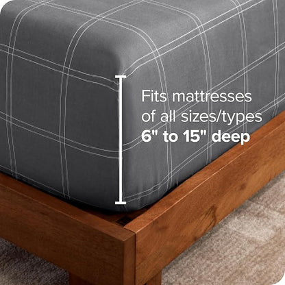 Bare Home Fitted Bottom Sheet Full Size - Premium 1800 Microfiber - Ultra-Soft Hotel Luxury - Deep Pocket - Durable and Long Lasting - Full Fitted Sheet (Full, Modern Plaid - Grey/White)