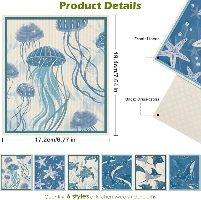 6 Packs Swedish Paper Cloths for Kitchen, Reusable Paper Towels Washable Dish - Image 2