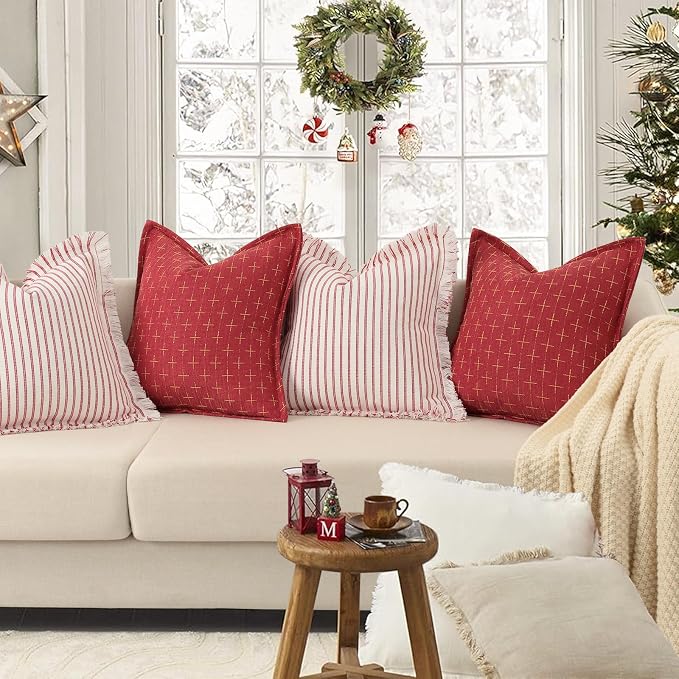 ZWJD Christmas Pillow Covers 26x26 Set of 2 Soft Polyester Textured Red Pillows - Image 3