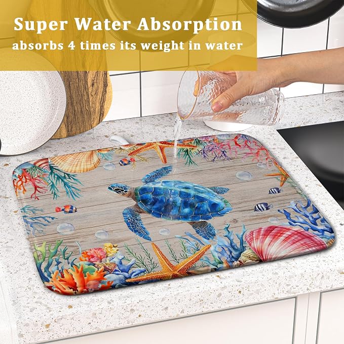 Sea Turtle Dish Drying Mat 16x18 inch Tropical Ocean Fast Dry Absorbent - Image 7