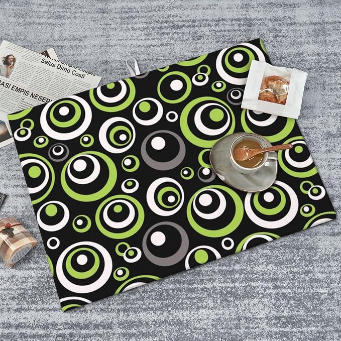 Green Black Gray Geometric Circle Dish Drying Mat - Image 3