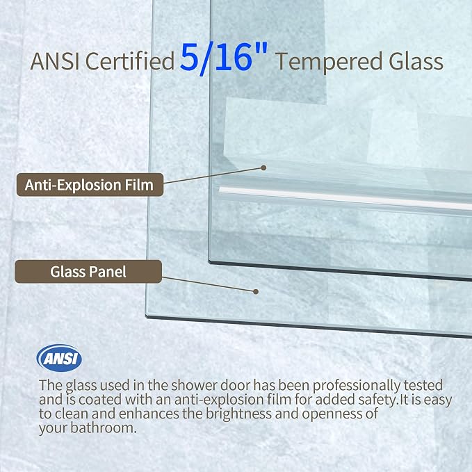 56-60" W x 76" H Frameless Shower Door, Sliding Shower Door - Image 5