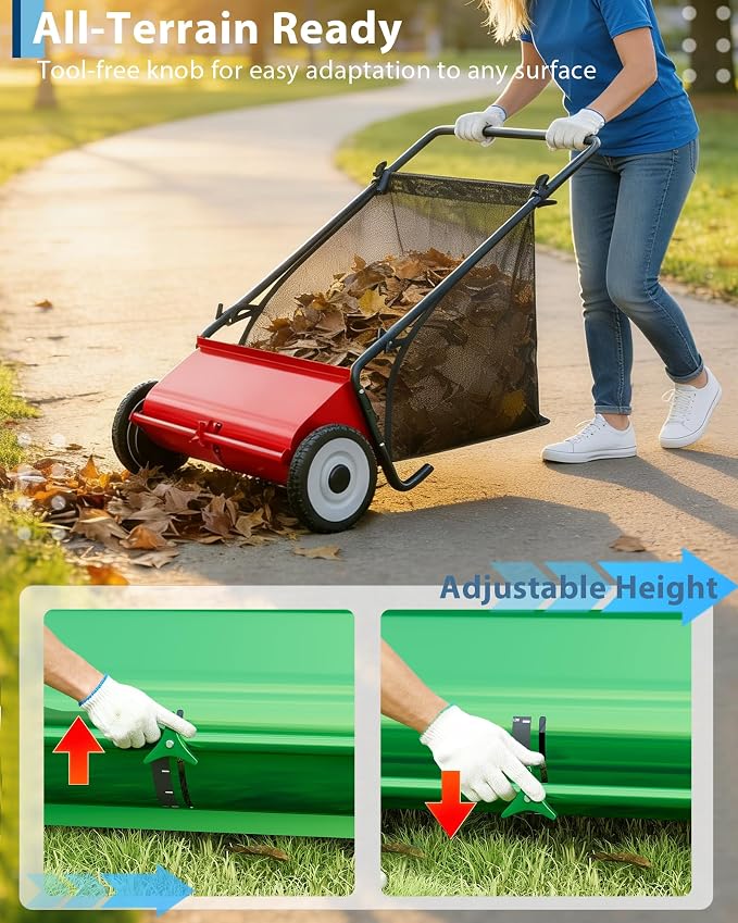 Push Lawn Sweeper, 26 in Width Enhanced 4-Brush System, 7 ft Capacity Heavy - Image 4