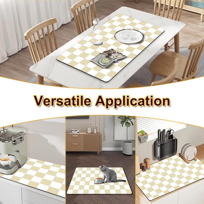 Dish Drying Mat for Kitchen Counter, 16.5’’ X 27.6’’ Checkered Large Coffee - Image 6