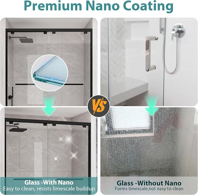 KPUY Glass Shower Door, 61-66" W x 76" H Semi-Frameless Double Sliding Shower - Image 3
