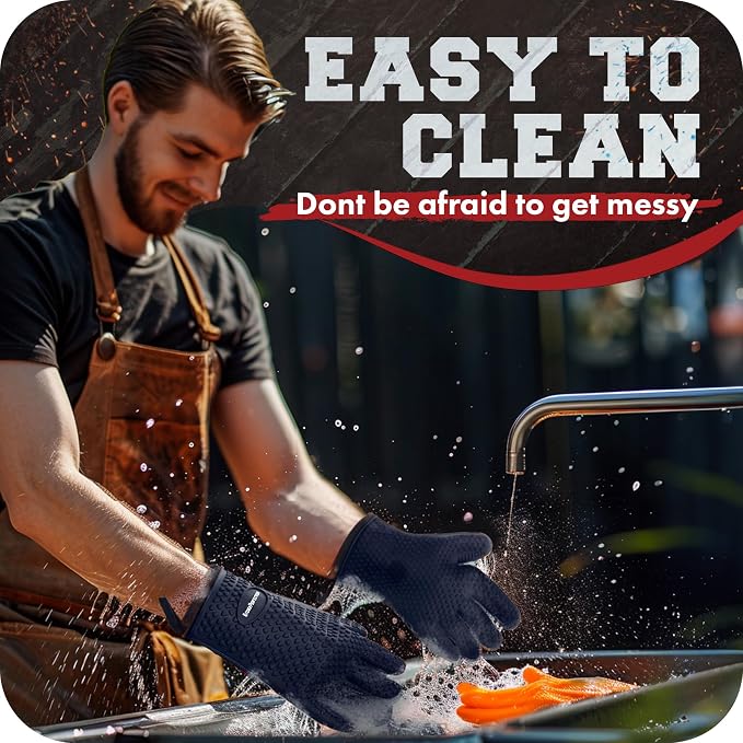 KITCHEN PERFECTION XL Silicone Smoker Oven Gloves-Extreme Heat Resistant BBQ - Image 7