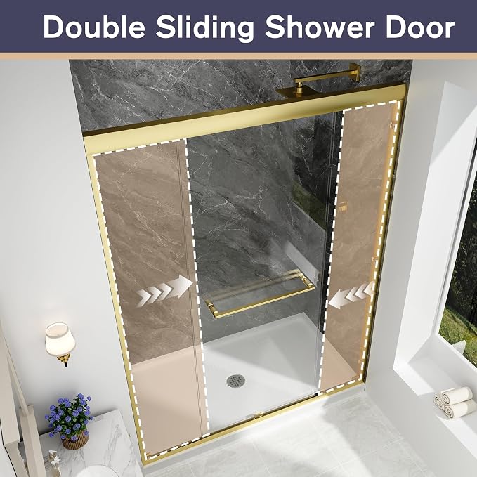 Double Sliding Shower Door, 1/4'' Clear SGCC Tempered Glass - Image 6