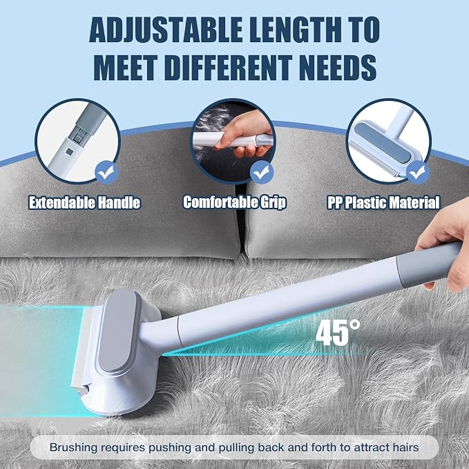 Pet Hair Remover 4 in 1- Reusable Long Handle Dog Hair Remover Brush, Washable - Image 2