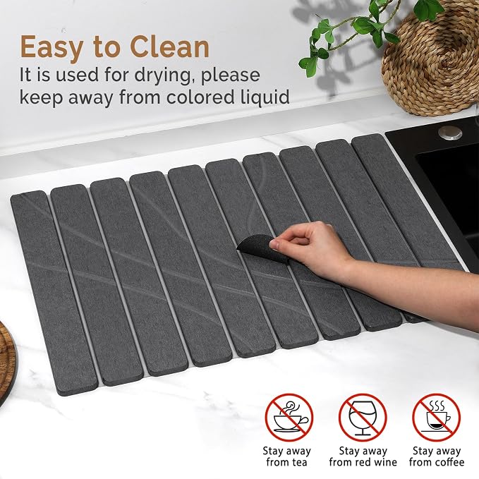 Large Stone Dish Drying Mat for Kitchen Counter, Foldable Water Absorbing - Image 5