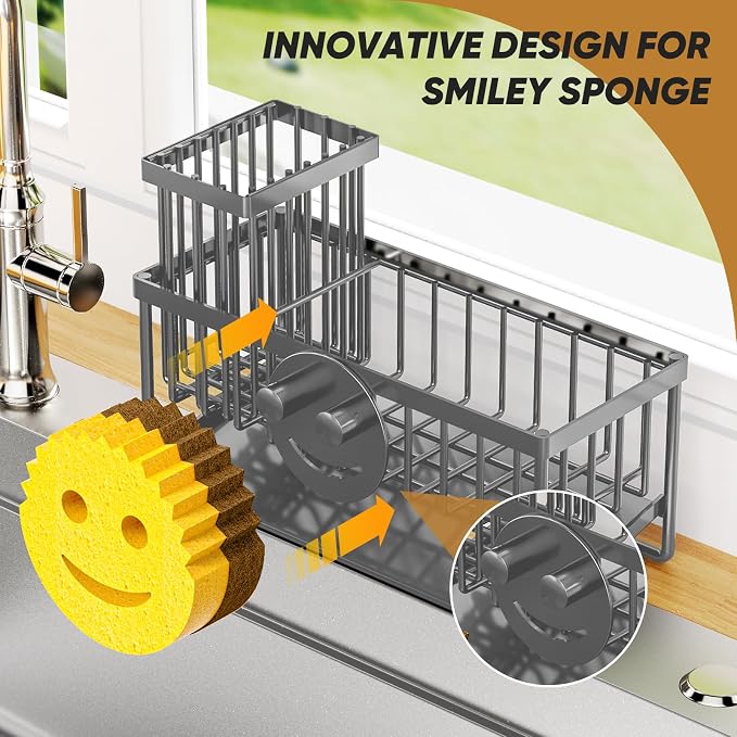 Sponge Holder for Kitchen Sink, Smiley Face Sink Caddy - Image 4