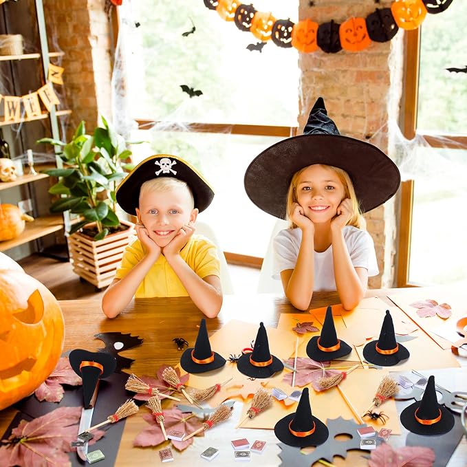 36 Pieces Mini Halloween Decorations 12 Mini Felt Witch Hats 12 Small Brooms 12 - Image 5