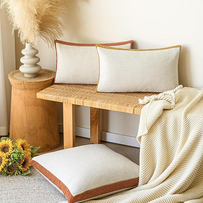 a moment Loop Yarn Linen-Like Pillow Cover Natural Soft Decorative Throw Pillow Case Farmhouse 12x20 Inch, Bohemian Textured Cushion Cover for Sofa Bed, Wrinkle-Resistant Home Decor Orange