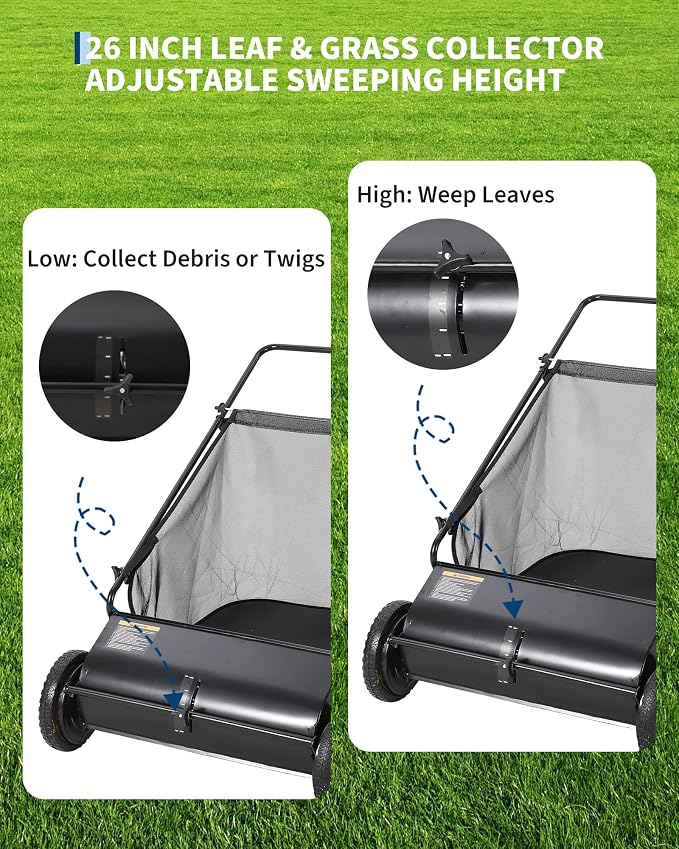 26-Inch Push Lawn Sweeper, 7 Cu. Ft. Hopper Capacity Leaf & Grass Collector - Image 2