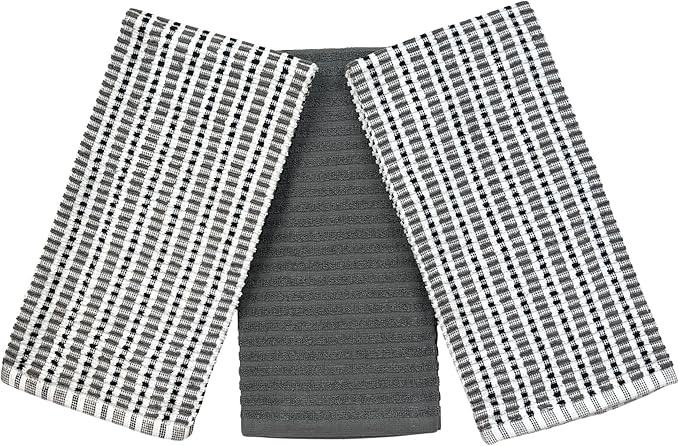 Thanksgiving Kitchen Towels- Set of 3 100% Cotton Solid Dark Gray and by SerafinaHome