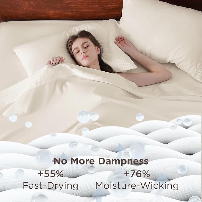 Bedsure Deep Pocket Full Size Bed Sheets Set - Fits Mattresses Up to 21 Inches Thick - 4 Piece GentleSoft Bed Sheets, Moisture Wicking, Soft & Cooling Bedsheet & Pillowcases, Easy & Secure Fit, Ivory