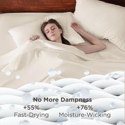 Bedsure Deep Pocket Full Size Bed Sheets Set - Fits Mattresses Up to 21 Inches Thick - 4 Piece GentleSoft Bed Sheets, Moisture Wicking, Soft & Cooling Bedsheet & Pillowcases, Easy & Secure Fit, Ivory