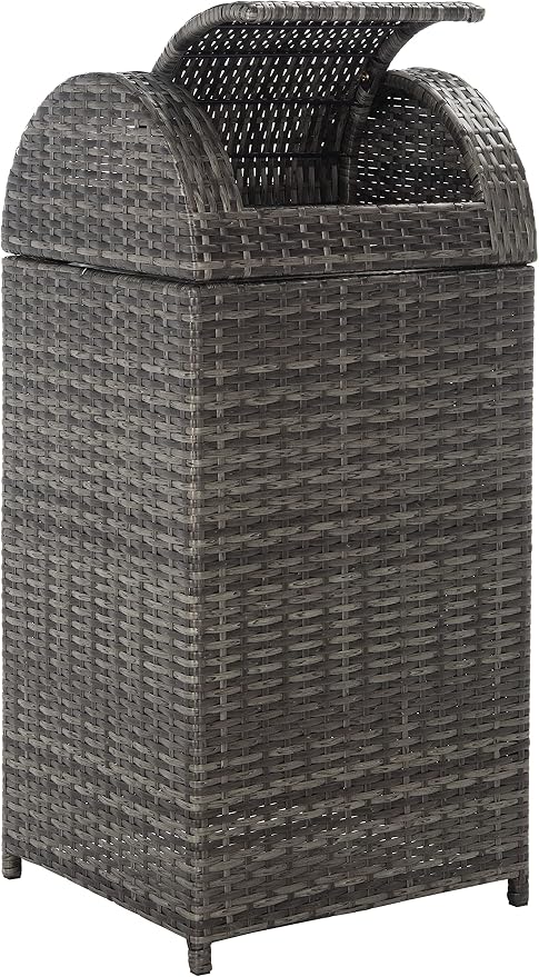 SAFAVIEH Outdoor Collection Mazeli Grey Brown Woven Swing Top Dome Lid Trash - Image 8