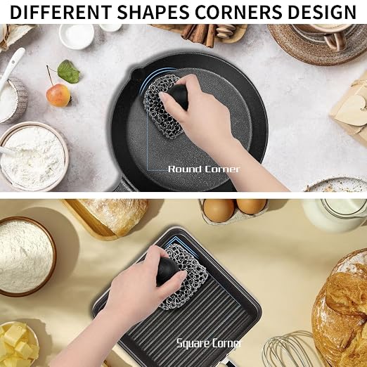 Cast Iron Scrubber with Pan Scraper, 316 Chainmail Scrubber, Upgraded Chain - Image 2