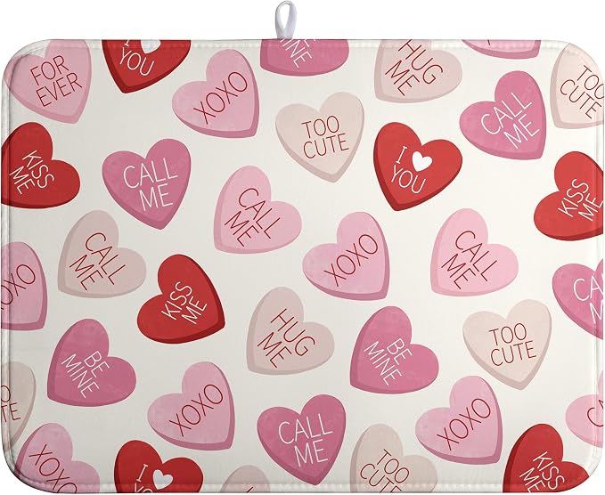 Valentine Love Heart Dish Drying Mat by Wnoesat