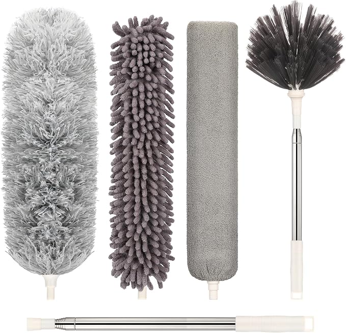 Microfiber Duster with Extension Pole 30 to 100 Inches, Washable Dusters by AUXOTA