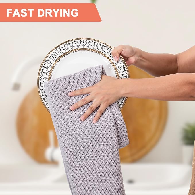 BOOMIBOO 4-Pack Dish Towels, 100% Cotton Waffle Weave, Ultra Soft Absorbent - Image 3
